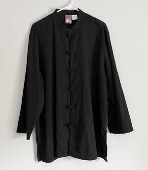 April Cornell Tang Shirt Knot Button Down Shirt Black Traditional Chinese Cotton